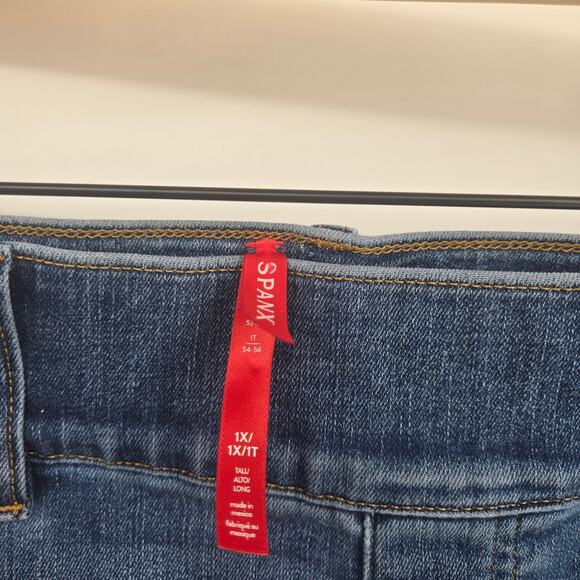 Spanx 1X Ankle Straight Leg Jeans Vintage Indigo Blue Pull On Plus Tall - Picture 4 of 10